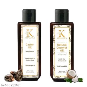 Kimayra Cold Pressed Castor & Coconut Oil For Hair Growth, Hairfall Control, Nails, Eyebrow & Eyelashes, Reduces Dandruff & Dark Spots, Glowing Skin | Men & Women All Skin & Hair Types –200ml