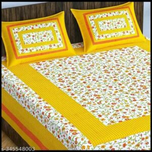 Jaipuri Pure Cotton Double Fitted Bedsheet With 2 Pillow Cover