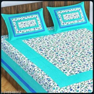 Jaipuri Pure Cotton Double Fitted Bedsheet With 2 Pillow Cover