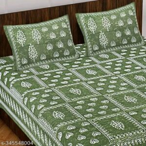 Jaipuri Pure Cotton Double Fitted Bedsheet With 2 Pillow Cover