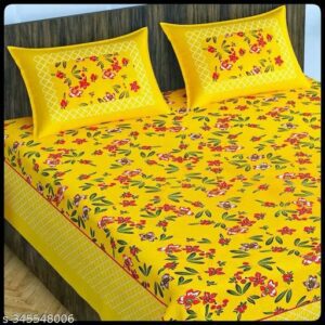 Jaipuri Pure Cotton Double Fitted Bedsheet With 2 Pillow Cover