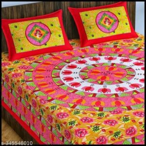 Jaipuri Pure Cotton Double Fitted Bedsheet With 2 Pillow Cover