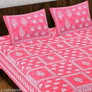 Jaipuri Pure Cotton Double Fitted Bedsheet With 2 Pillow Cover